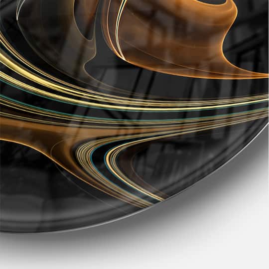 Designart Brown Blue Fractal Flower in Black Modern Wall Clock